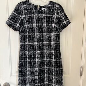 Short Sleeved Calvin Klein Knit Black and White Dress with Gold Zippered Back, 4